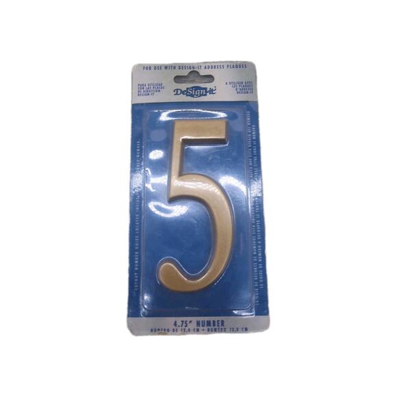 HOUSE NUMBER 4.75" Satin Brass NUMBER #5 For Use with DESIGN IT ADDRESS PLAQUES - Picture 1 of 10